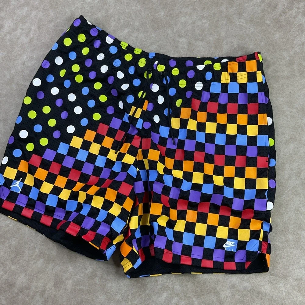 Nike Air Jordan Retro 3 Shorts AOP Basketball‎ Black MultiColor Check Men Sz 2XL